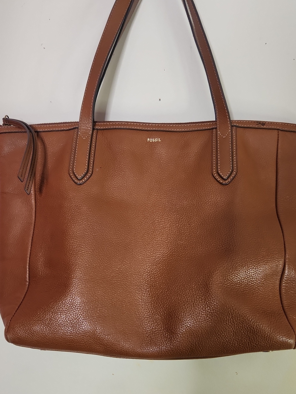 Fossil Tan Pebbled Leather Oversized Cowhide Sholder Tote